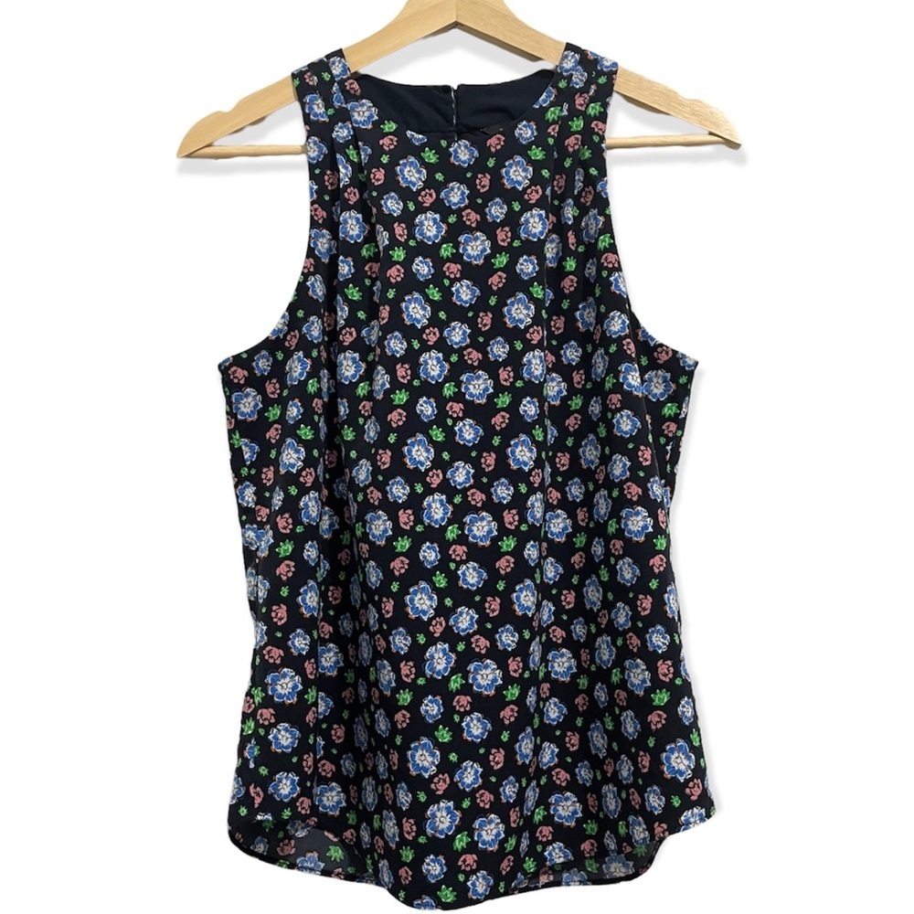 Banana Republic Blouse Tank Floral Sleeveless Navy Blue Womens XS - Picture 1 of 14